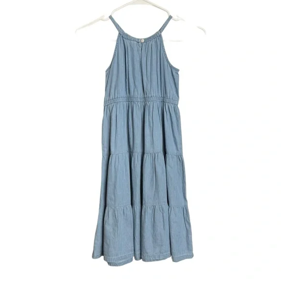 Gap Kids Chambray Tiered High Neck Midi Dress Girls Size Small 6-7 Blue NWT - Picture 4 of 9